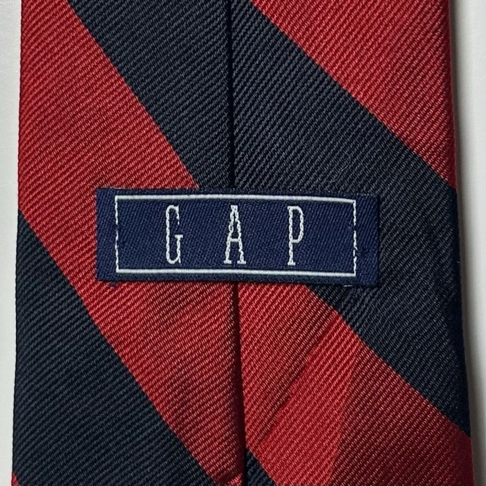GAP Vintage 80s 100% Silk Made in USA Crimson Red Navy Regimental Stripe Tie